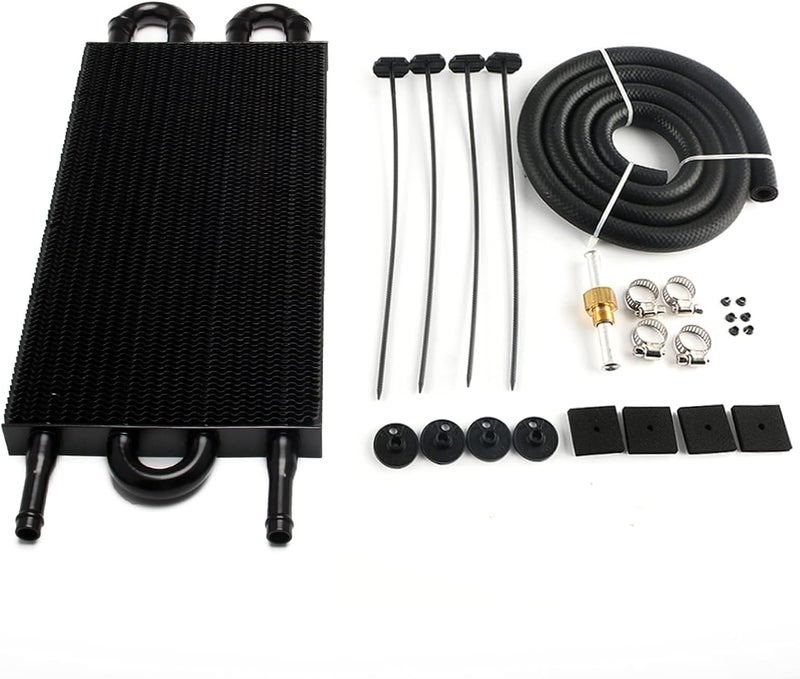 HTRACING 4 Pass Tube and Fin Transmission Cooler Universal 5/16" Oil Cooler Kit Aluminium Black - Image 1